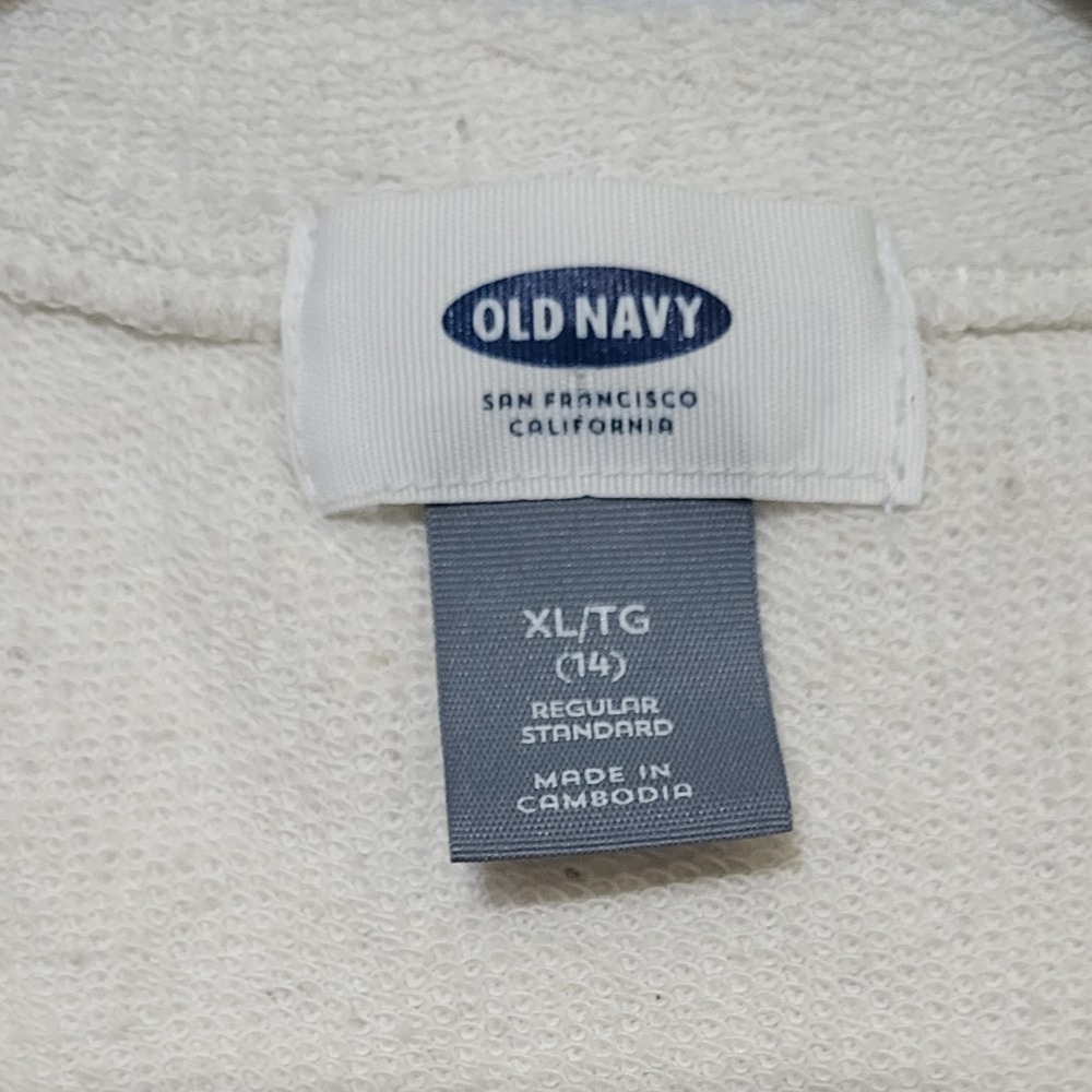 Old Navy Girls "Yup" Graphic Long Sleeve Shirt Sz XL (14) Ivory Cream Colored 🐈 - Picture 3 of 4